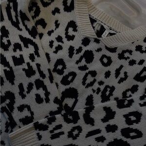 Self Esteem Leopard-Print Crewneck Sweater in Black and Cream